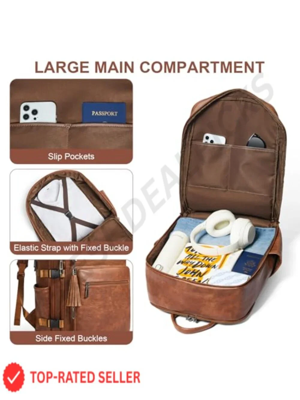 Vegan Leather Laptop Backpack for Women Fits 16 Inch Travel Work